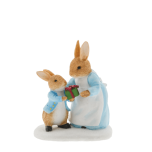 Mrs. Rabbit passing Peter a present