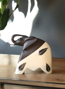 Handmade Elephant - Black & White Feather
