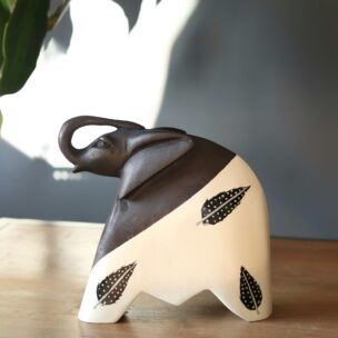 Handmade Elephant - Black & White Feather