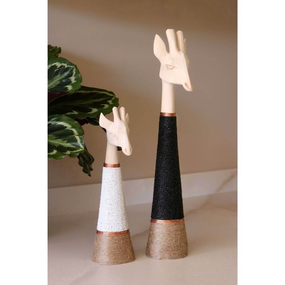 Hand-carved Giraffe - Natural Wood with Black Beads - Image 3