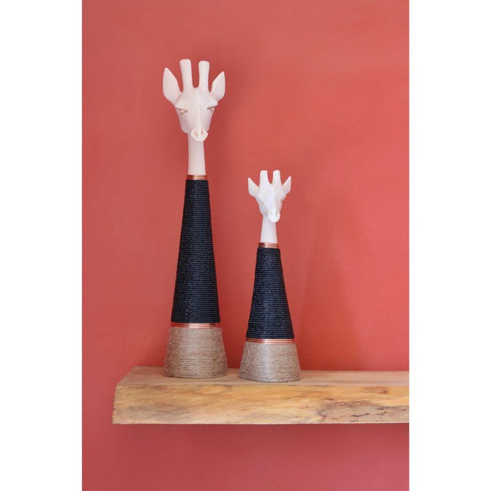 Hand-carved Giraffe - Natural Wood with Black Beads - Image 2