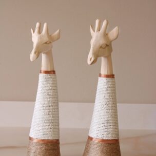 Hand-carved Giraffe - Natural Wood with White Beads
