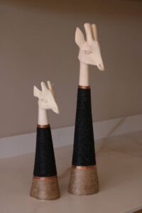 Hand-carved Giraffe - Natural Wood with Black Beads