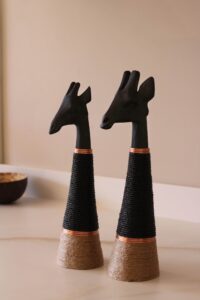 Hand-carved Giraffe - Black Wood with Black Beads
