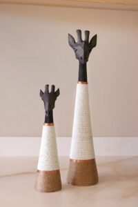 Hand-carved Giraffe - Black Wood with White Beads