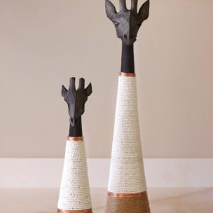 Hand-carved Giraffe - Black Wood with White Beads